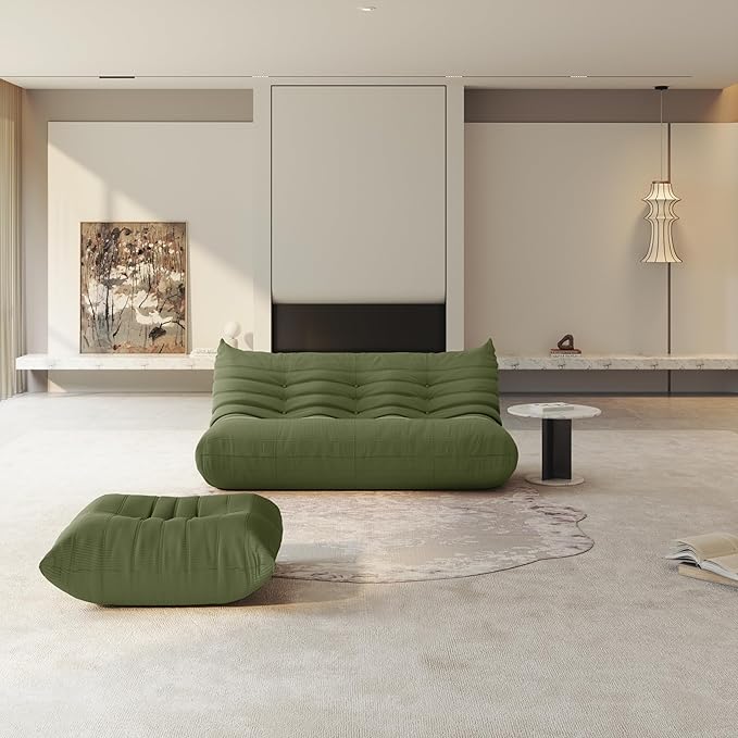 Bean Bag Chair for Adults, Fireside Chair Lazy Floor Sofa, Modern Corduroy Fabric Caterpillar Sofa Couch, Armless Foam Lounger Tatami Recliner Bean Bag Couch for Living Room Bedroom Dorm Office