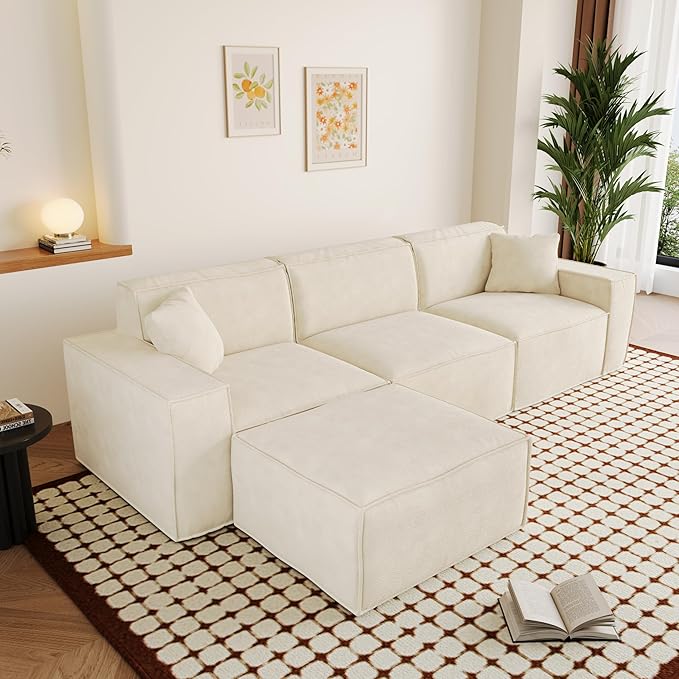 110"Cloud Sectional Couch, Chenille Boneless Couch L Shaped with Deep Seats & Wide Armrests, Convertible Modular Sectional Sofa Memory Foam Compression Floor Sofa for Living Room, No Assembly Required