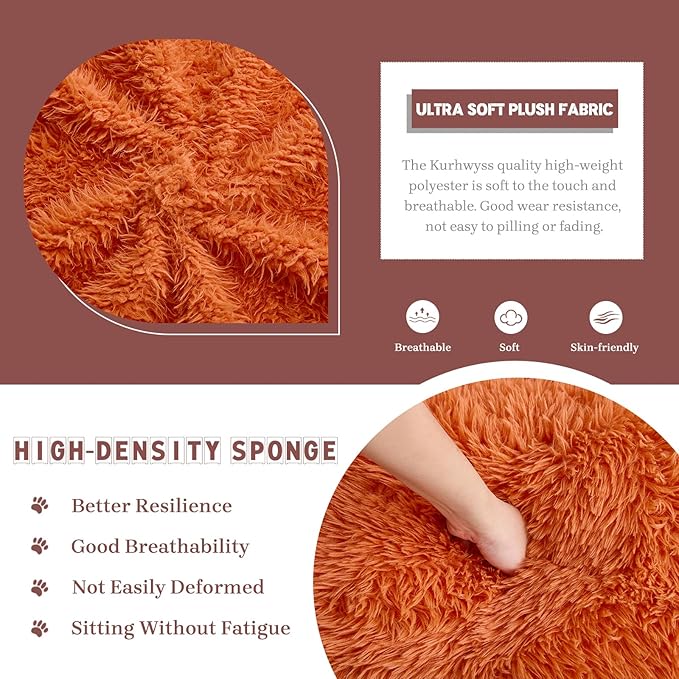 Upholstered Human Dog Bed for Adult & Pets, Convertible Lazy Sofa Bed with 5 Adjustable Position, Comfy Tatami Bean Bag Lounge Chair with 2 Soft Pillows for Bedroom Living Room (Orange Fluffy)