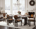 Modern Wood Dining Chairs Set of 6, Farmhouse Brown Faux Leather Kitchen Chairs with Round Back & Walnut Legs, Mid-Century Armless Upholstered Accent Chairs for Dining Room/Living Room/Restaurant