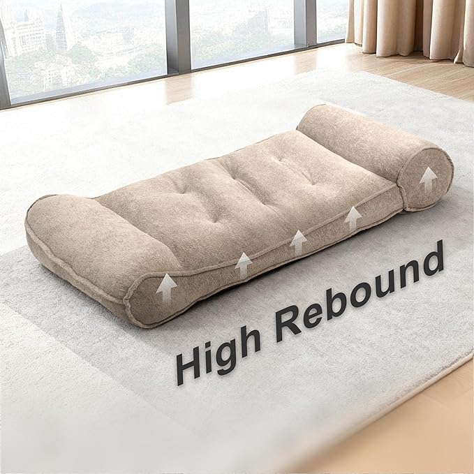 Lazy Floor Bed 83" – Cloud-Like Boneless Lounge Chair Indoor, Extra Comfy Floor Lounger, Plush Futon Chair Bed for Yoga, Meditation, Naps, Bedroom Use, Human Dog Bed (Boneless, Camel)