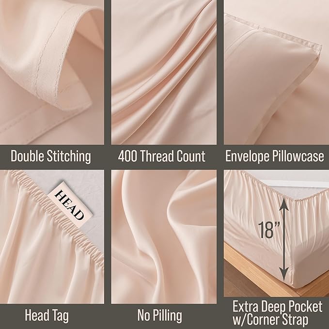 Bella Coterie Luxury Bamboo Viscose King Size Sheet Set | 100% Organically Grown | Ultra Soft | Cooling for Hot Sleepers | 18" Deep Pocket [Champagne]