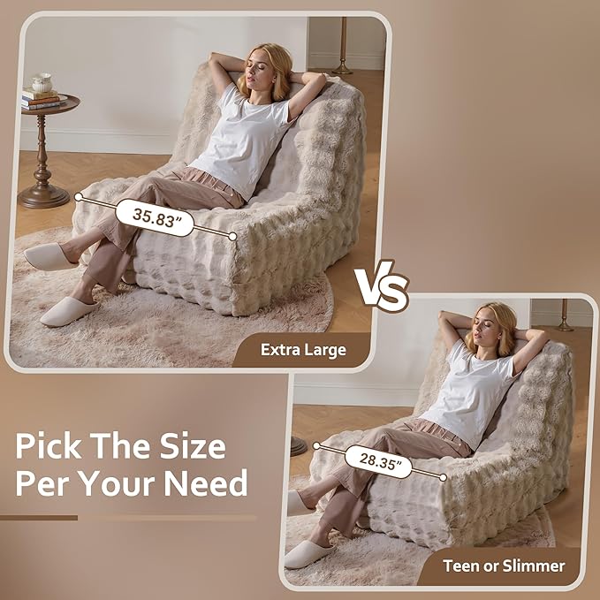 HOOOWOOO Giant Bean Bag Chair,Fireside Floor Beanbag Chair for Adult Kids,Comfy Single Sofa Couch for Bedroom,Living Room,Office (Beige, Standard)