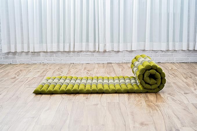 Leewadee - Foldable Floor Mattress - Japanese Roll Up Futon -Trifold Tatami Mat- Guest Floor Bed - Camping Mattress - Thai Massage Mat, Kapok Filled, 75 x 20 inches, Green