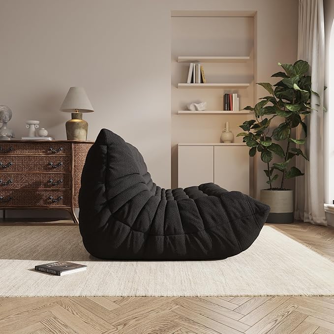 Bean Bag Chair, Oversized Bean Bag Chair for Living Room, Fireside Chair for Adults with Memory Foam Filled, Big Accent Lounge Floor Sofa for Reading, Relax, No Assembly Required. (Black 3-Seater)