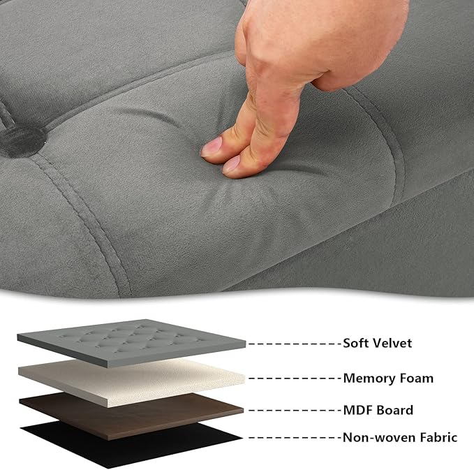 30 Inches Folding Storage Ottoman Bench, Velvet Storage Chest, Footrest Couch with Wooden Legs, Support 350lbs for Bedroom, Living Room, Hallway, Grey