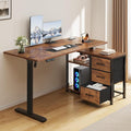 47 Inch L Shaped Standing Desk with 3 Drawers Electric Standing Desk with Storage Computer Desk Adjustable Height with Power Outlets 4 Memory Presets for Home Office, Rustic Brown
