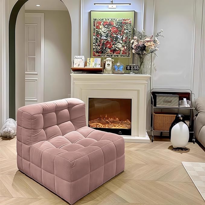 Bean Bag Chair - Memory Foam Bean Bag Chair for Adults, Comfy High-Resilience Single Sofa, Small Space Floor Chair, Chaise Lounge for Living Room, Bedroom (Pink, Square)