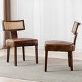 RIVOVA Modern Rattan Back Dining Chairs Set of 2 Rattan Kitchen Chairs PU Leather Upholstered Side Chairs, Modern Kitchen Armless Solid Wood Dining Chairs, Brown