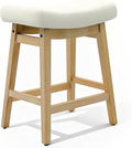 RNKSFX Counter Height Bar Stool for Kitchen Island Modern Barstool with Upholstered Faux Leather Backless Seat and Solid Wood Legs, 24 inch Farmhouse Bar Chair, White