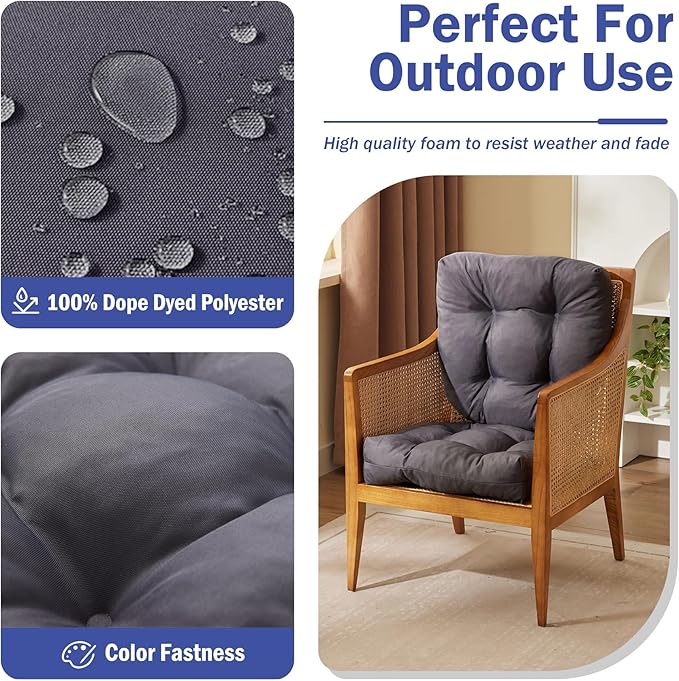 IPYNBAP Outdoor Chair Cushions Set of 4, Patio Chair Cushions with Ties, 19x19+5” Tufted Outdoor Seat Cushions, Waterproof Patio Furniture Cushions, Outdoor Dining Chair Pads, Dark Grey
