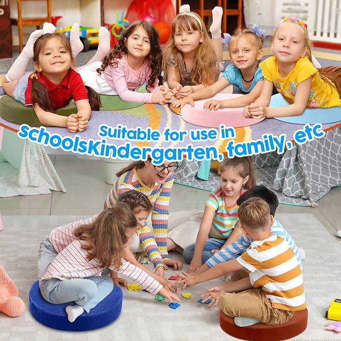 GlikCeil 8 Pcs Round Floor Pillow Cushions for Kids Classroom 15'' Soft Flexible Seating Chair Floor Seats for Reading Corner Playroom - Winter & Spring School Supplies (Creamy Pastels Series)