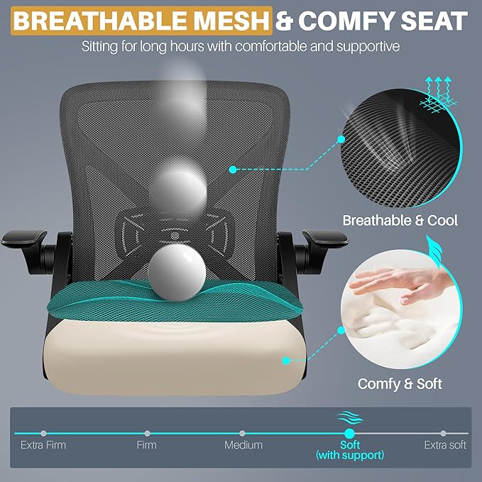 FelixKing Office Chair - Ergonomic Desk Chair Breathable Mesh Task with Wheels and Lumbar Support Home Desk Office Chairs with Flip up Armrest Rolling Swivel for Home Computer Black Pack of 8