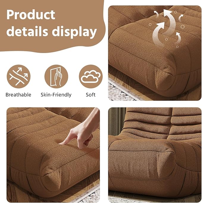 Bean Bag Chair, Fireside Chair, Large Bean Bag Chair for Adults, Bean Bag Chairs for Teens with High-Resilience Foam, Non-Slip Base Floor Lounge Sofa,Living Room (Brown, Single)