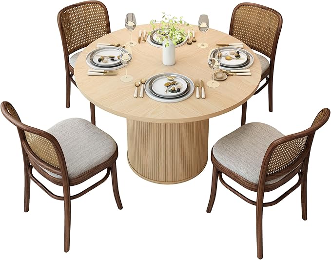 weselon 47 inch Round Dining Table for 4, Kitchen Table Dinner Table with 2-Layer Storage Shelf and Wood Slide Door for Home Dining Room Living Room (Natural)