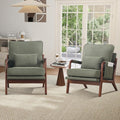 CANMOV Accent Chairs Set of 2, Mid Century Modern Chair with Extra Side Storage Pocket Upholstered Reading Armchair with Waist Cushion, Accent Chair for Living Room Bedroom, Easy Assembly, Green