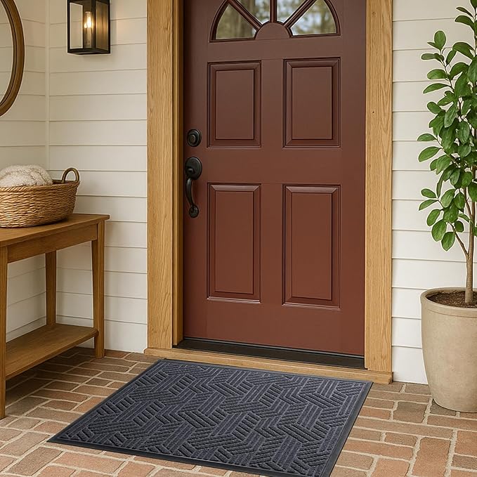 XADP Front Door Mat 36"x24" Indoors Outdoors Welcome Mats, Waterproof Non-Slip Rubber Backing Heavy Duty Doormat Outside Entrance, Low Profile Entryway Rugs Floor Mat for Patio, Pattern B Grey