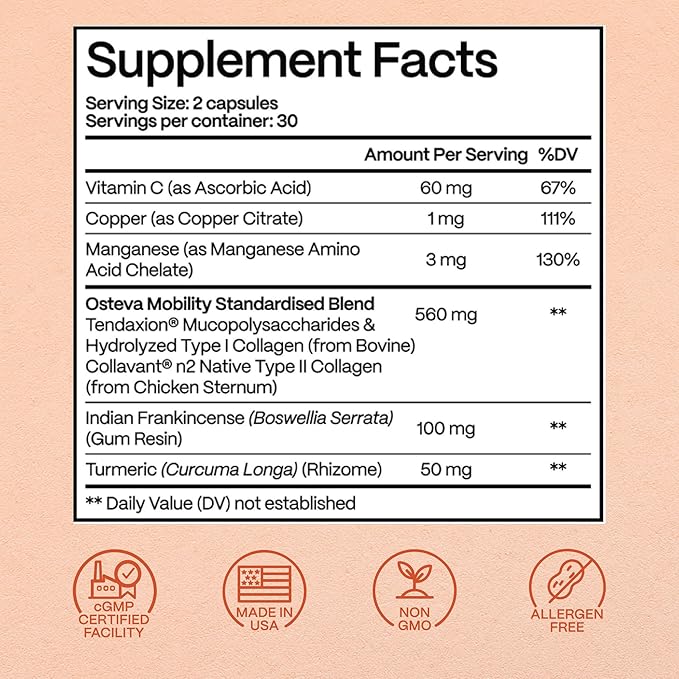 Rejuveen Osteva Joint Support Supplement for Women | High Potency Collagen, Turmeric, Boswellia | for Flexible Cartilage & Tendons, Resilient Knees & Hip, Improved Mobility | Non-GMO, 60 Ct