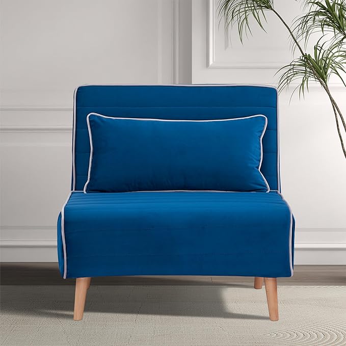 CITTANEO 32" Convertible Sleeper Chair, 3-in-1 Folding Sleeper Chair with Pillow, 3-Position Adjustable Backrest for Living Room, Bedroom, Office, Blue