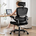 High Back Ergonomic Office Chair, Breathable Mesh Desk Chair with Lumbar Support, Adjustable Headrest, Flip-up Armrests, Computer Gaming Chair, (Black, 1Pack)