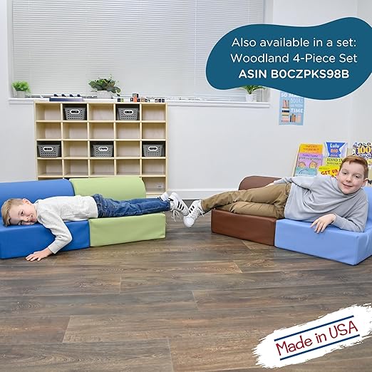 Children's Factory Library Lounger, Flexible Seating Classroom Furniture, Comfy Kids Chairs, Deep Water Blue, Single Lounger