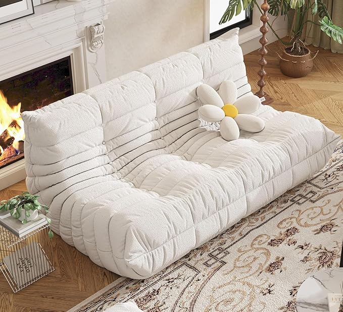 Bean Bag Chair, Fireside Chair, Large Bean Bag Chair for Adults, Bean Bag Chairs for Teens with High-Resilience Foam, Non-Slip Base Floor Lounge Sofa,Living Room (White, 3-Seater)
