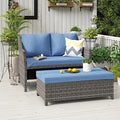 OC Orange-Casual 2-Piece Outdoor Patio Furniture Wicker Love-seat and Coffee Table Set, with Built-in Storage Bin, Grey Rattan, Navy Blue Cushions