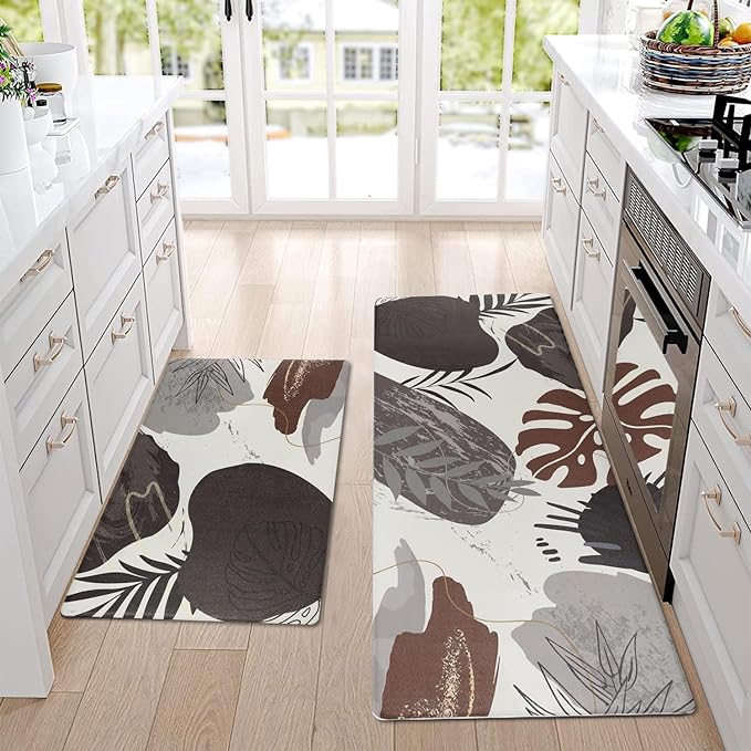 Homcomoda Kitchen Rugs and Mats Set of 2 Non Skid Kitchen Mats for Floor 2 Piece Cushioned Anti Fatigue Kitchen Rugs Sets PVC Comfort Floor Mat for Kitchen Office Sink, B Dark Grey