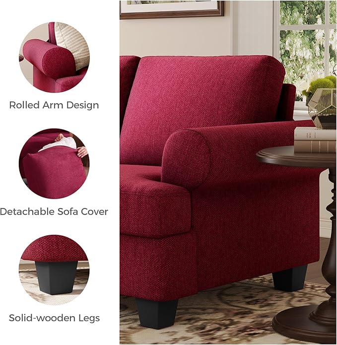 COPIAE 91 Inch Lawson Sofa with Extra Deep Seats Oversize, Mid-Century 3-Seat Sofa Couch, for Living Room, Apartment, Lounge, Red