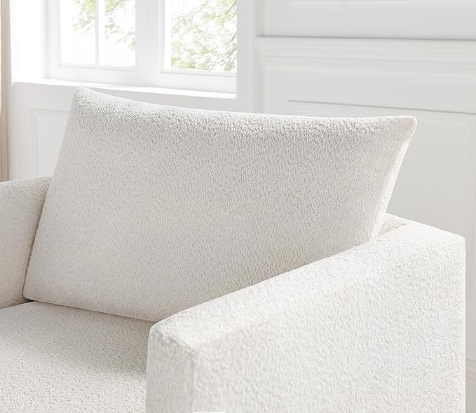 VANOMi Oversized Accent Chair, Set of 2, 37" Wide Boucle Armchair with Solid Wood Legs, Modern Accent Chair for Living Room Bedroom Office, Cozy Reading Chair, Easy Assembly, White