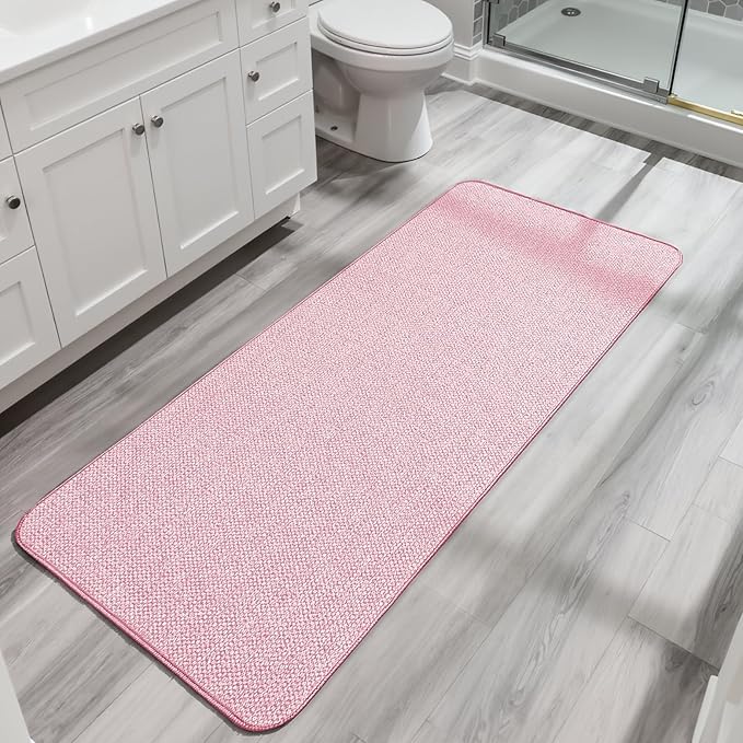 Bosap Bath Mat,Ultra Thin Bathroom Runner Rugs,Large Bath Mats for Bathroom,Quick Dry,Non-Slip,Machine Washable,Low Pile,Bath Rug,Shower Outside,Sink,Home Decor Accessories.Pink,2'x5'（24x60inch）
