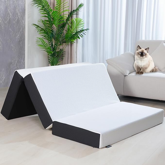 Roxzo Folding Mattress, 6 inch Single Tri-Folding Memory Form Mattress,Portable Trifold Mattress Topper with Washable Cover, Non-Slip Bottom for Camping & Guest Beds, 75"x25"x6"