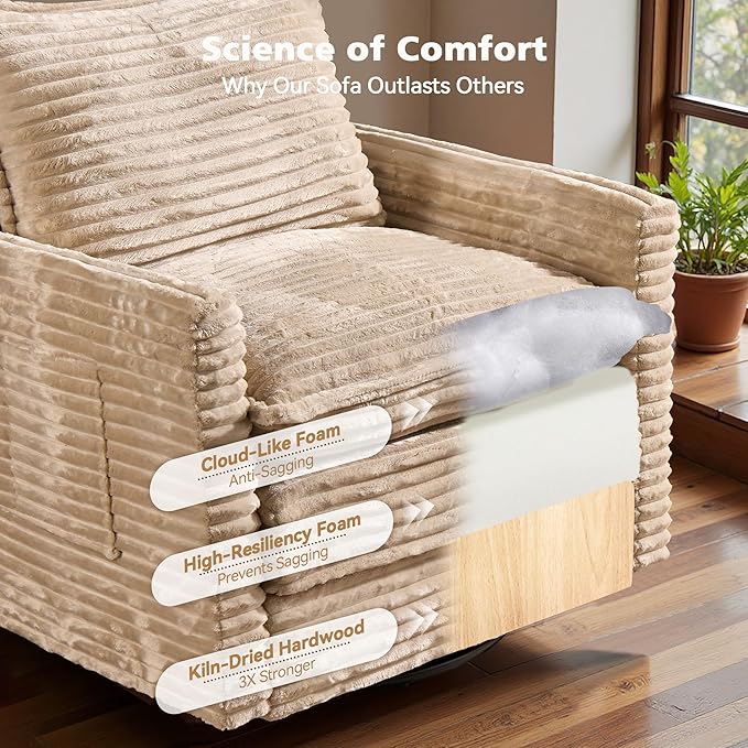 CAODOC Modular Sectional Sofa, 98" L Shaped Couch Set for Living Room, 4-Seater Comfy Cloud Couches with Swivel Chairs, DIY Combination, Plush Corduroy, Beige