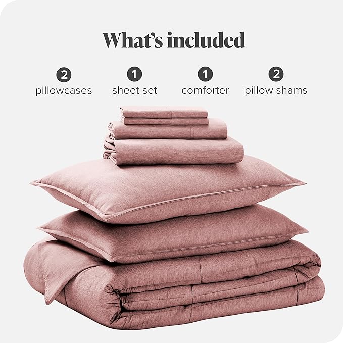 Bare Home Bed-in-A-Bag 7 Piece Comforter & Sheet Set - Full - Goose Down Alternative - Ultra-Soft 1800 Premium - Bed Set - Cationic (Full, Heathered Rosewood)