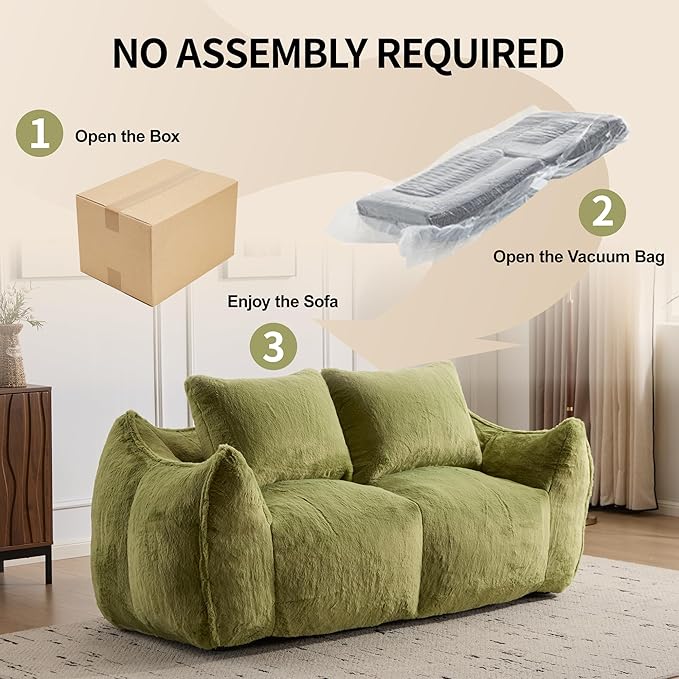 KEIKI Giant Bean Bag Couch for Adults, Oversized Loveseat, 2 Seater Fireside Chair, Comfy Lazy Floor Sofa, Cozy Reading Chair with Pillows for Living Room, Bedroom, No Assembly Required