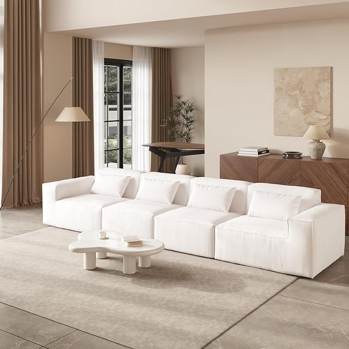 JACH 149" Cloud Sectional Couch, Huge Plus 4 Seater Modular Sofa, Modern Comfy Cloud Couches, Sofas Furniture for Living Room, Office, Apartment, Beige