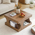 weselon 31.5" Square Coffee Table with Storage, Mid-Century Modern Center Table with Arched Cutouts and Carved Lines, 2-Tier Tea Table for Living Room, Cat-Friendly Base (Walnut)