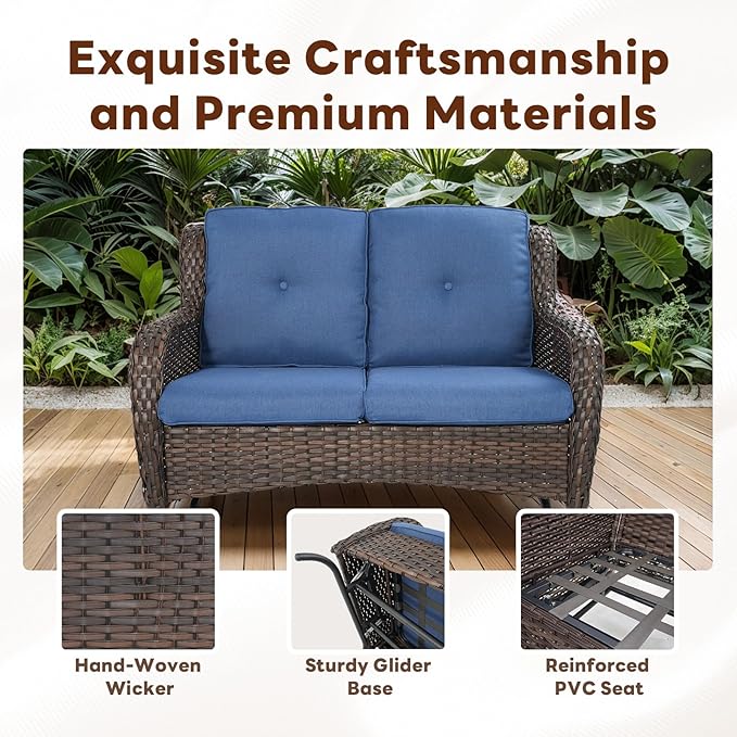 Belord 4 Piece Patio Furniture Set - Outdoor Glider Bench with Swivel Rocker Chairs and Coffee Table, High Back Small Outdoor Conversation Furniture Sets for Deck Sunroom Balcony Backyard