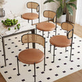 Farini Dining Chairs Set of 4, PU Leather Upholstered Seat with Woven Rattan Back, Sturdy Metal Legs Modern Side Chairs for Kitchen Living Room Restaurant, Brown