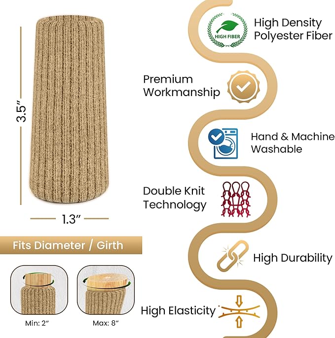 16 Pcs Khaki Chair Socks - Premium Knitted Protectors for Hardwood Floors - Easy to Fit All Leg Shapes - Noise Reduction and Scratch Protection - High Elastic Bar Stool Leg Covers - Furniture Pads