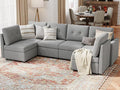 LINSY HOME Modular Sectional Sofa Oversized, Removable Cover Living Room Couches with Storage Deep Seat & Ottoman Chaise L/U Shaped Sofa Modern Couch (Grey, 6 Seats)