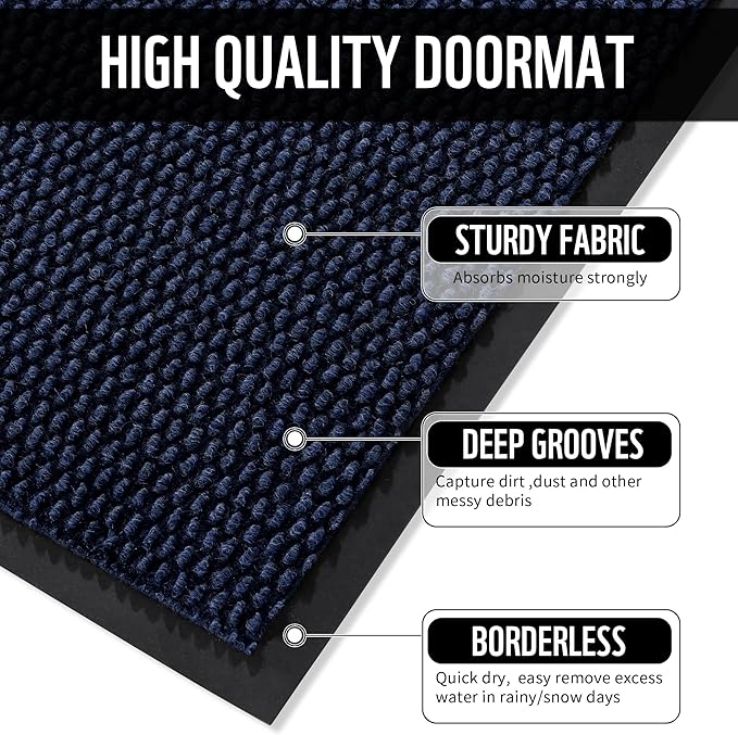 Yimobra Doormat Outdoor Indoor Entrance 47 x 32, All-Season All-Weather Front Door Mat, 100% Waterproof Welcome Matt for Floor Garage Outside Entry, Stain and Fade Resistant,Navy Blue