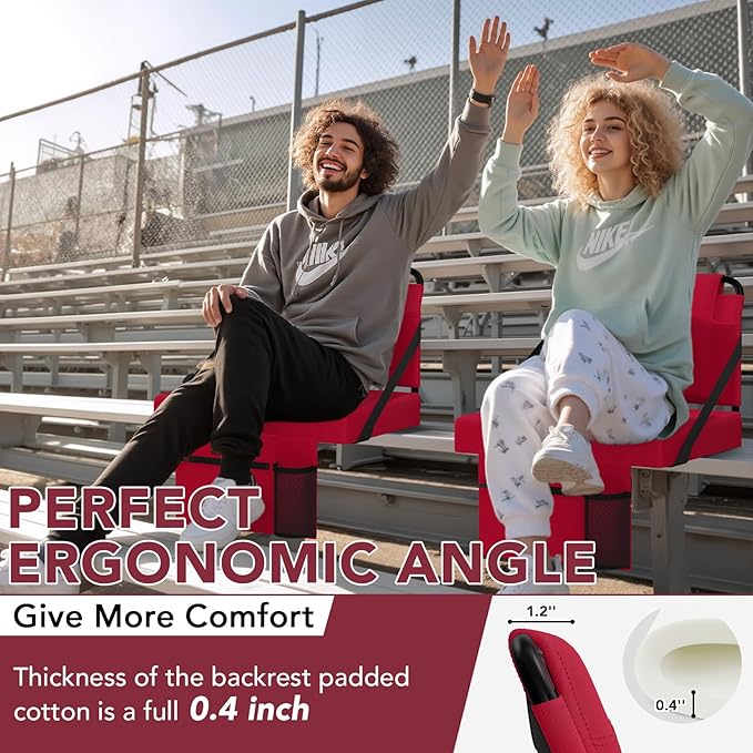 Stadium Seat 2 Pack for Bleachers with Back Support,Portable Bleacher Chairs with Back and Cushion，Maroon