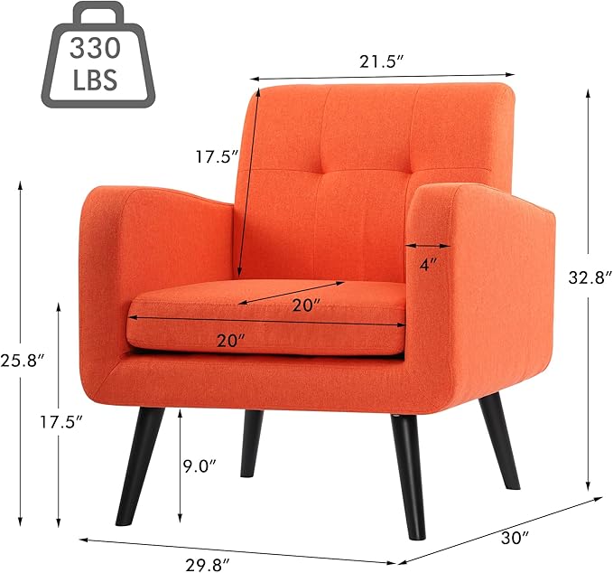 LSSPAID Modern Accent Chairs, Upholstered Fabric Cozy Armchairs, Living Room Side Chair with Solid Wood Legs, Orange