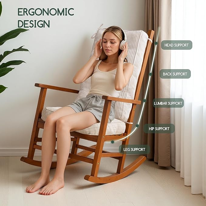 HIGOGOGO Rocking Chair Cushion with Corduroy Cover (Without Chair), 46 x 18 Inch Supportive Cushion, Overstuffed Chair Cushion,Beige