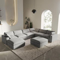 8 Seater Cloud Sectional Couch, Oversize Modular Sofa, Modern Comfy Cloud Sofa with Storage Ottomans, Covers Removable, Convertible Sleeper Couch for Living Room Apartment (Light Grey, Linen Fabric)