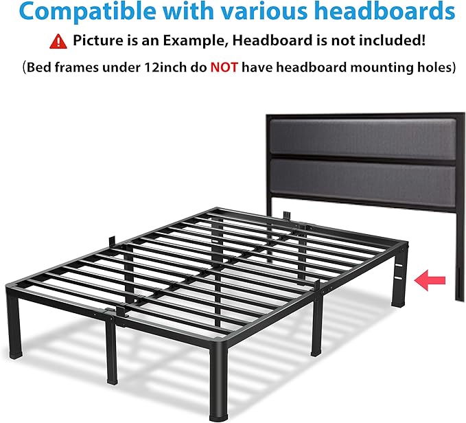 VIPSHOW 12 Inch California King Bed Frame, 3500Lbs Heavy Duty Metal Platform with Round Corner Legs Mattress Slide Stopper, Steel Slat Support No Box Spring Needed, Noise Free, Non-Slip, Easy Assembly