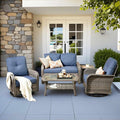 CAODOC 5 Pieces Patio Furniture Set,Outdoor Furniture with Rockers, Rattan Conversation Sets w/Coffee Table, Grey Wicker Blue Cushion