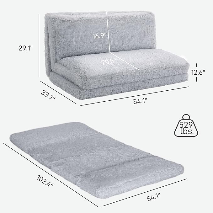 HOMCOM Bean Bag Chair Floor Sofa Bed for Adults, Thick Long Folding Sofa Bed 54 x102 in, Wall Couch Sleeper Chair Floor Mattress for Living Room, Light Gray