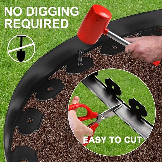 Hemikaki 1.5 Inch Garden Edging Border 100FT, Plastic Edging for Landscaping with 120pcs Spikes